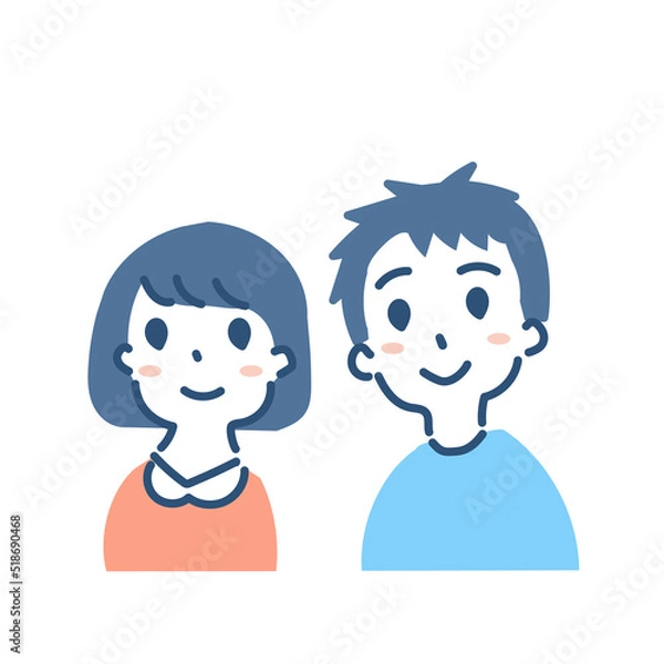 Obraz 男の子と女の子　上半身イラスト