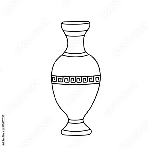 Obraz Vector illustration of a clay jug with greek ornament in the doodle style isolated on a white background.