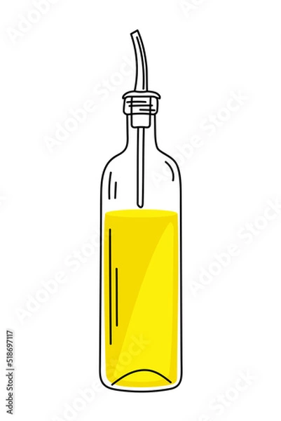 Obraz Vector illustration of a hand drawn glass dispenser bottle with olive oil isolated on a white background.