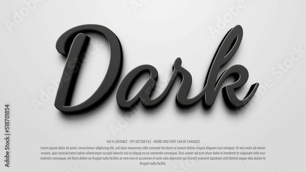 Fototapeta Black dark 3d editable text effect