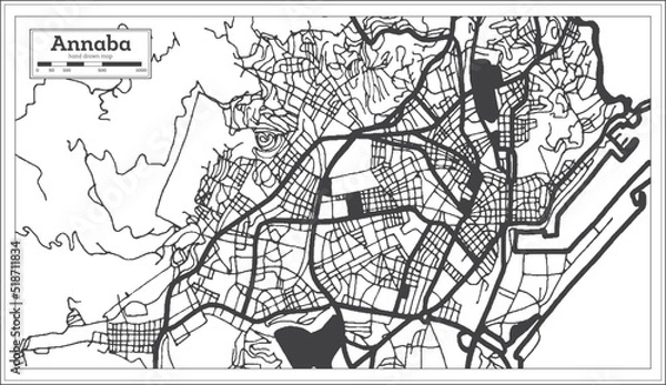 Obraz Annaba Algeria City Map in Retro Style in Black and White Color. Outline Map.