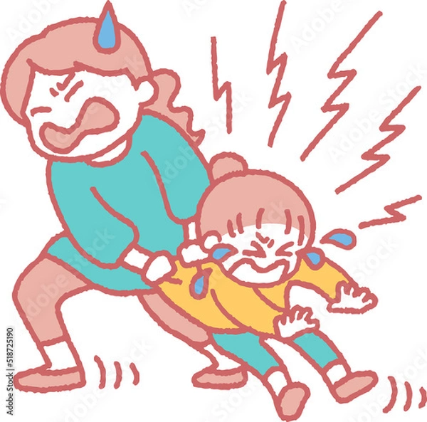 Fototapeta 泣きながら大人に引きずられていく子供のイラスト