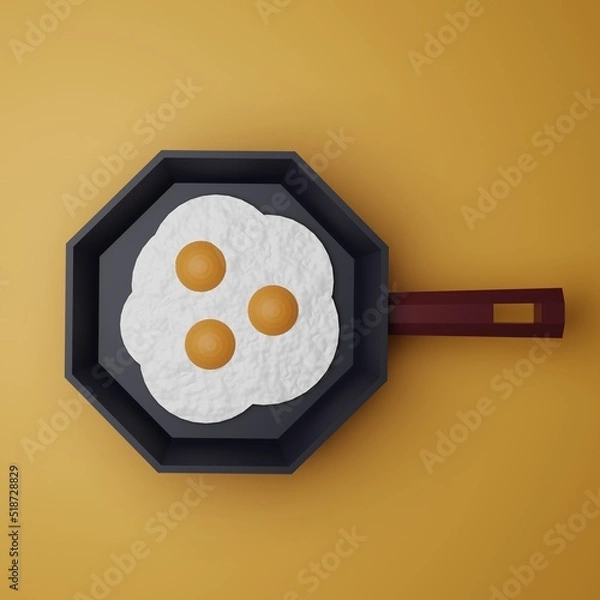 Obraz Three fried eggs on pan. Low poly 3d illustration.