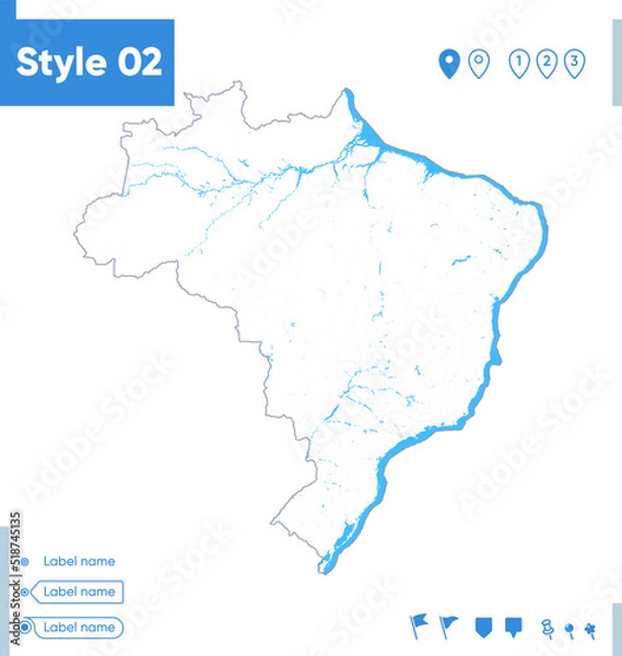Fototapeta Brazil - stroke map isolated on white background with water and roads. Vector map