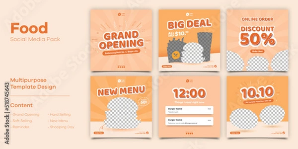 Obraz Burger Fastfood Social Media Post Bundle Template