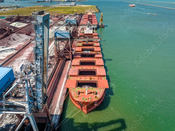Obraz Cranes Unloading Cargo from a Bulk Carrier Ship at Port