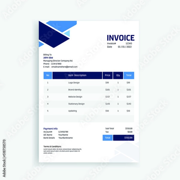 Obraz Business Invoice Design Vector Template