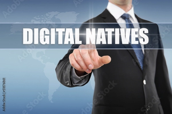Fototapeta Mann tippt auf Display Digital Natives