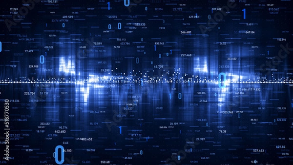 Fototapeta Flowing number one and zero text in binary code format in technology background. 3D rendering