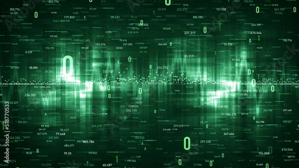 Fototapeta Flowing number one and zero text in binary code format in technology background. 3D rendering