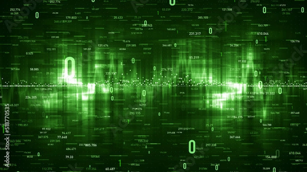 Fototapeta Flowing number one and zero text in binary code format in technology background. 3D rendering