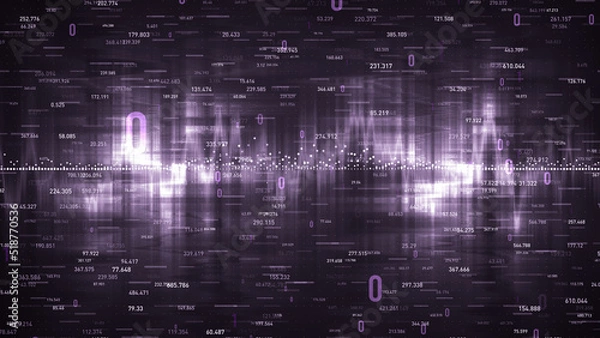 Fototapeta Flowing number one and zero text in binary code format in technology background. 3D rendering