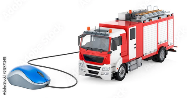 Fototapeta Fire engine with computer mouse, 3D rendering