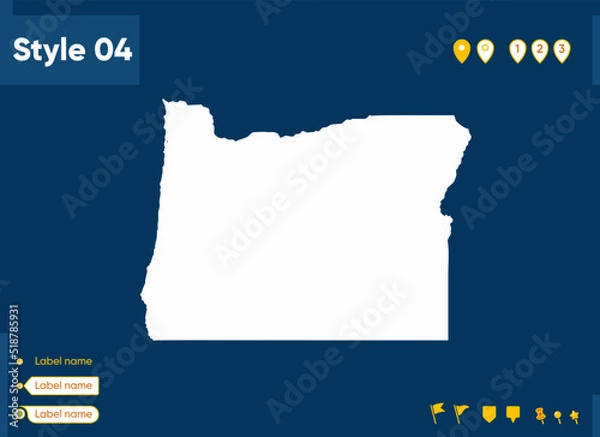 Fototapeta Oregon, USA - map isolated on blue background. Outline map. Vector map.