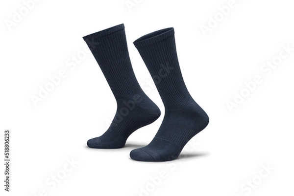 Fototapeta Pair of blue cotton socks isolated on white. Set of short socks for sports as mock up and label for advertising, logo, branding.