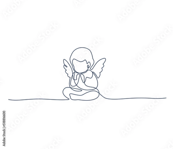 Obraz Angel. Continuous line art drawing. Vector illustration for interior, t shirt print, stamp, engraving, packaging, card.  On a festive, cheerful and sad occasion