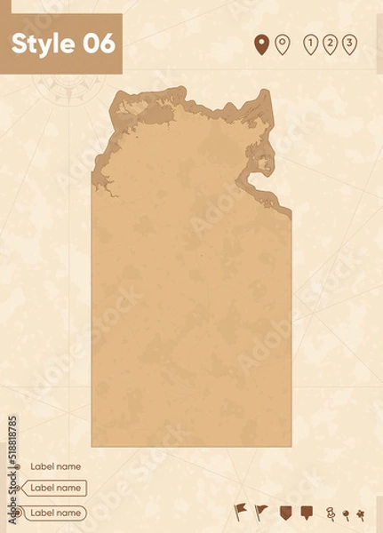 Fototapeta Northern Territory, Australia - map in vintage style, retro style map, sepia, vintage. Vector map.