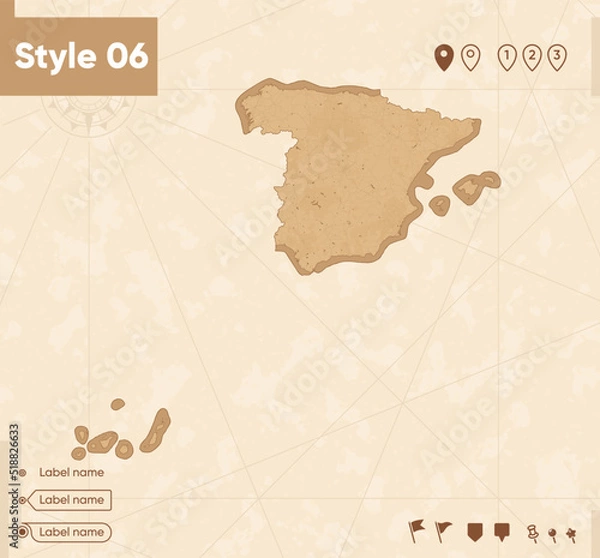 Fototapeta Spain - map in vintage style, retro style map, sepia, vintage. Vector map.