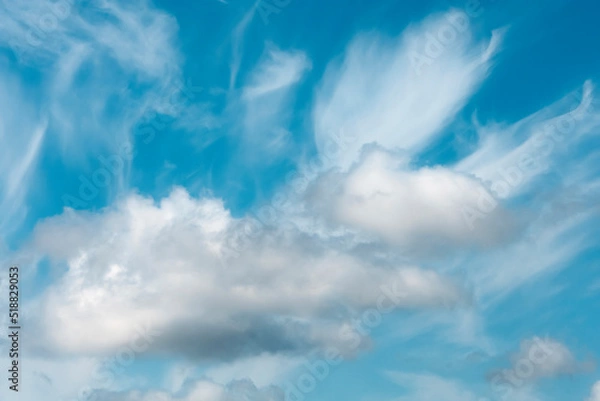 Fototapeta beautiful clouds with blue sky with small birds in the frame