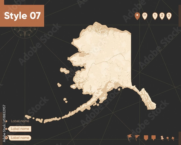 Fototapeta USA, Alaska - map in vintage style, retro style, sepia, vintage. Vector map.