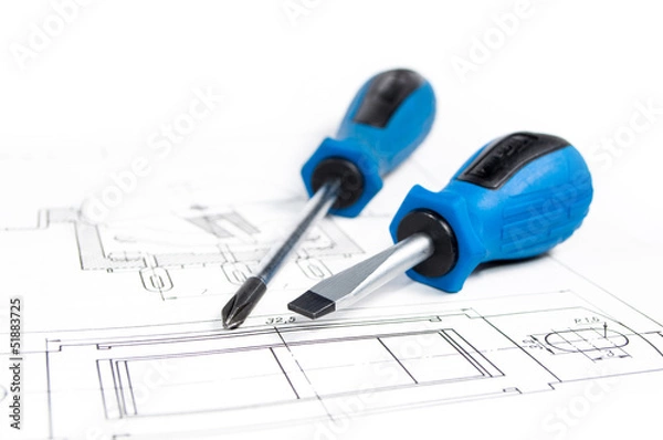 Fototapeta Set of turnscrews isolated in studio