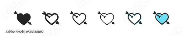Fototapeta Pierced heart icon. Heart with arrow vector symbol. Simple cupid's arrow outline icons. Pierced hearts icons set. Flat web icon.