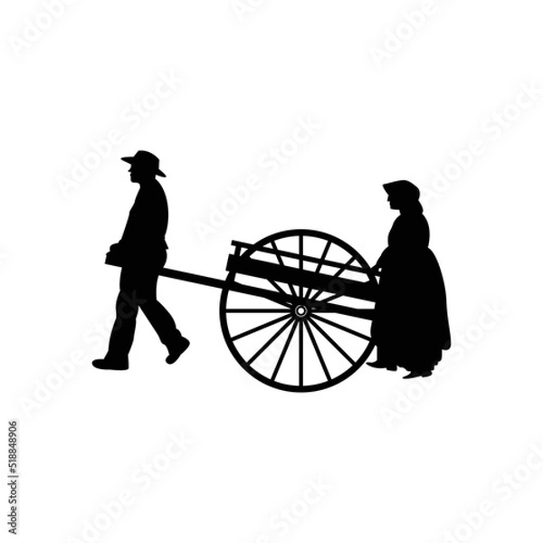 Obraz People pulling wood wagon icon