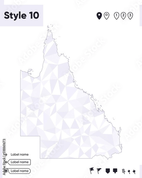 Fototapeta Queensland, Australia - white and gray low poly map, polygonal map. Outline map. Vector illustration.