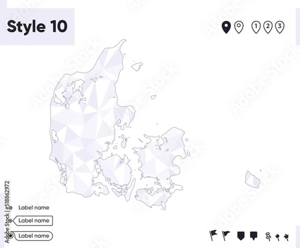 Fototapeta Denmark - white and gray low poly map, polygonal map. Outline map. Vector illustration.