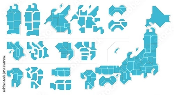 Obraz 日本地図　　都道府県　シンプル　イラスト