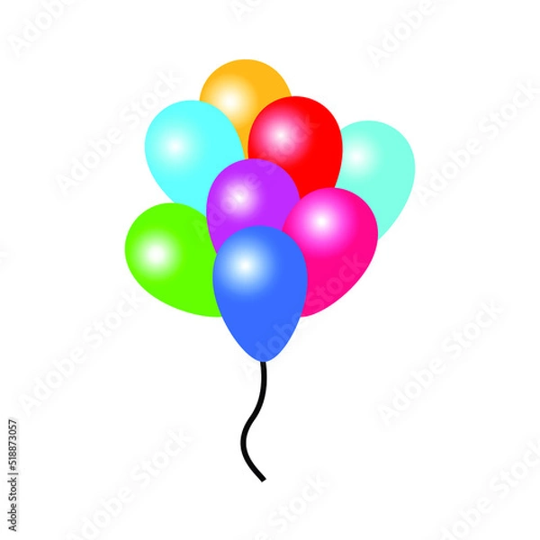 Fototapeta Colorful balloon isolated on white background. Holiday element design realistic baloon with black ribbon and bow
