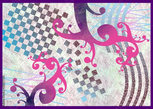 Fototapeta abstract floral ornament background with a collapsing chessboard resembles the bottom of the sea