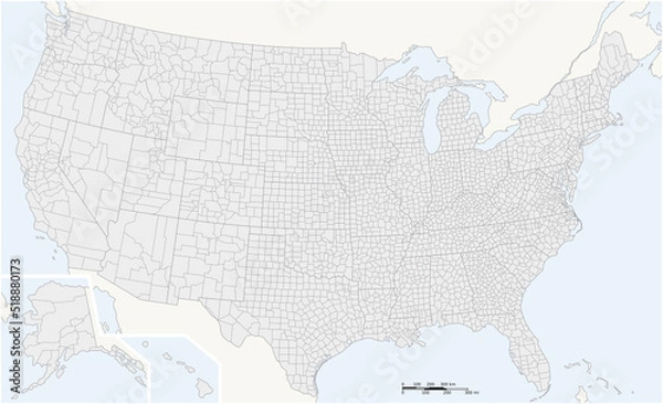Obraz Vector outline map of the states and counties in the United States