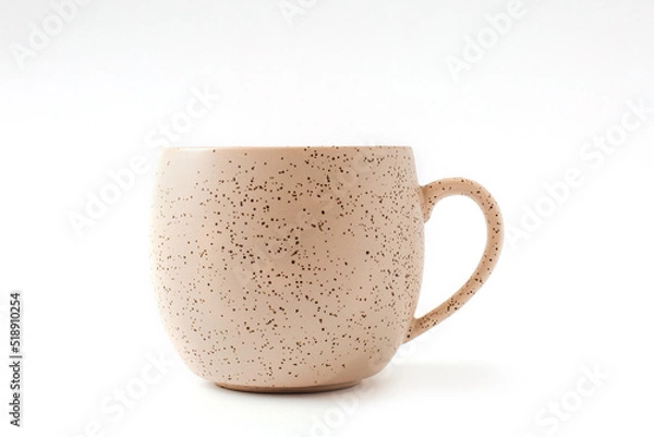 Fototapeta Empty beige coffee ceramic cup on isolated white background, cut out