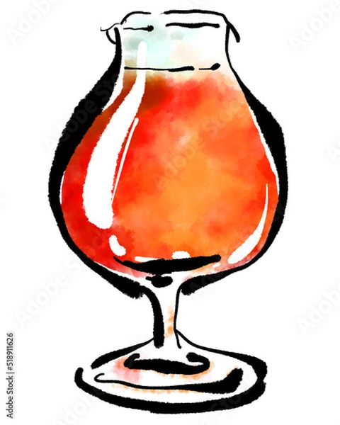 Fototapeta 「ビール（赤ビール）」の手書きイラスト（筆書き墨絵風）