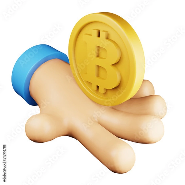 Fototapeta Bitcoin hand 3d rendering isometric icon.