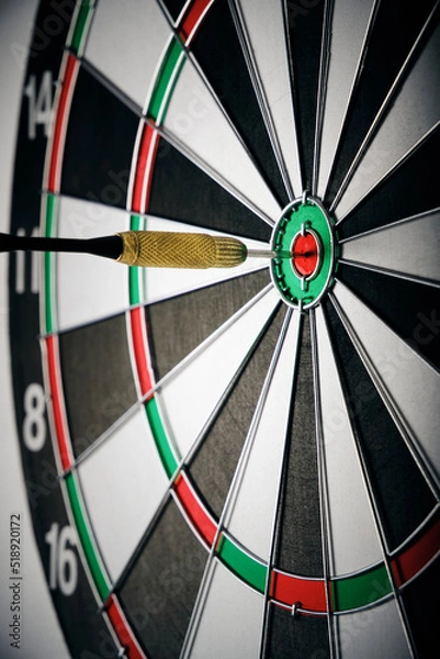 Fototapeta Dart for playing darts hitting exactly center target.