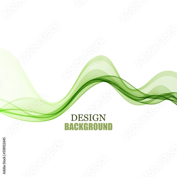 Fototapeta Green vector wave on a white background, horizontal green lines, smoothly moving elegant wave