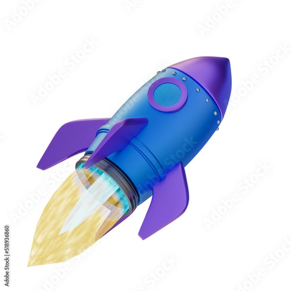 Fototapeta 3d render isometric  blue rocket 