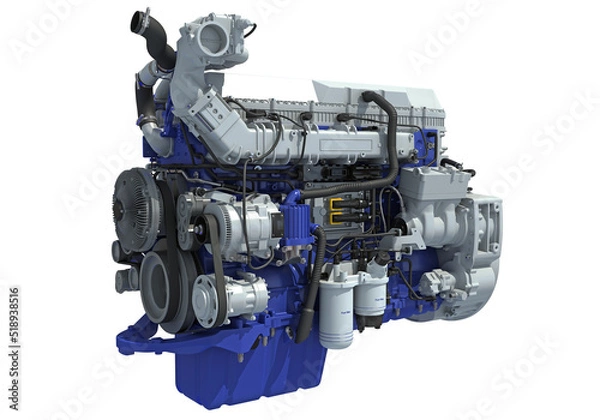 Obraz Truck engine 3D rendering on white background
