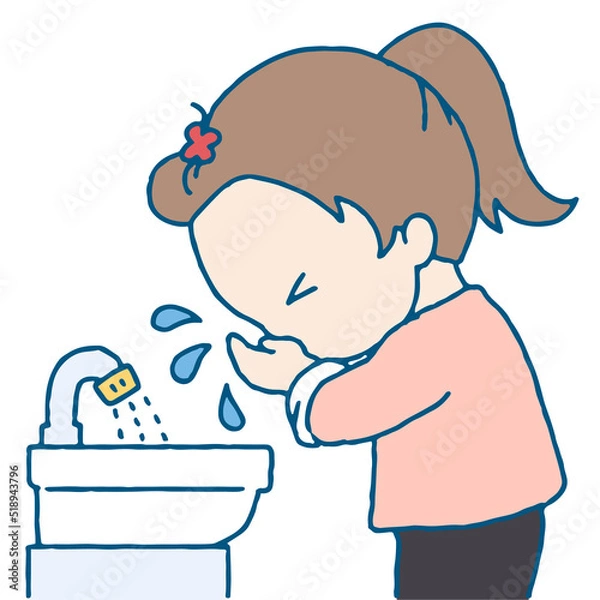 Fototapeta 顔を洗う女の子のイラスト