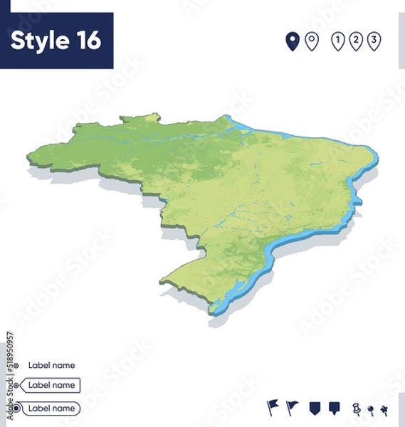 Fototapeta Brazil - map with shaded relief, land cover, rivers, mountains. Biome map with shadow.