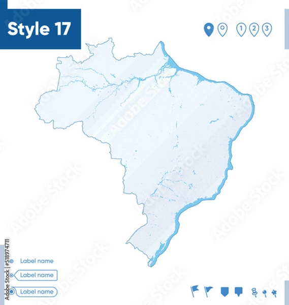 Fototapeta Brazil - map isolated on white background with water and roads. Vector map.
