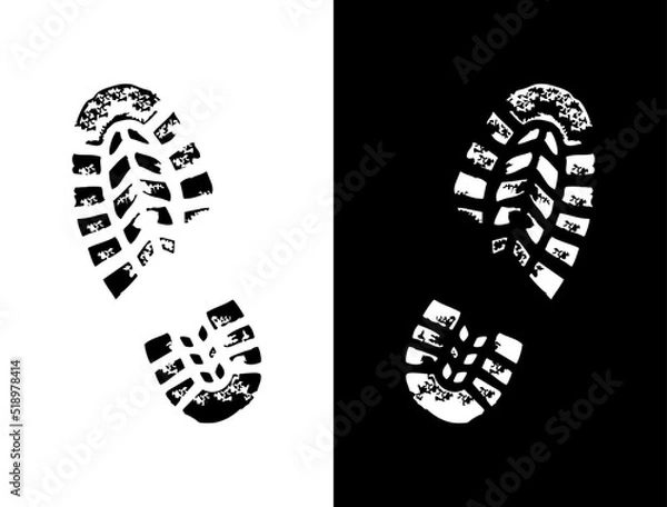 Fototapeta Shoeprints icon in black and white vector sign