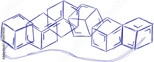 Fototapeta Hand drawn line ice cube, sugar, toys. Cold pieces, pieces of ice,  doodle sketches. The review is illustrated with cubes. Vector illustration with cubes.