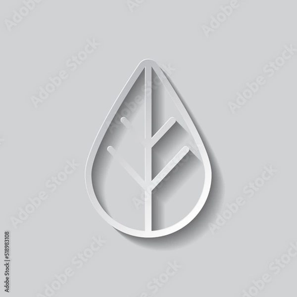 Fototapeta Leaf simple icon vector flat design. Paper style with shadow. Gray background.ai