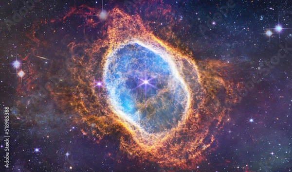 Fototapeta Southern Ring Nebula. Space collage from JWST. James webb telescope research of galaxies. Deep space. Elements of this image furnished by NASA 