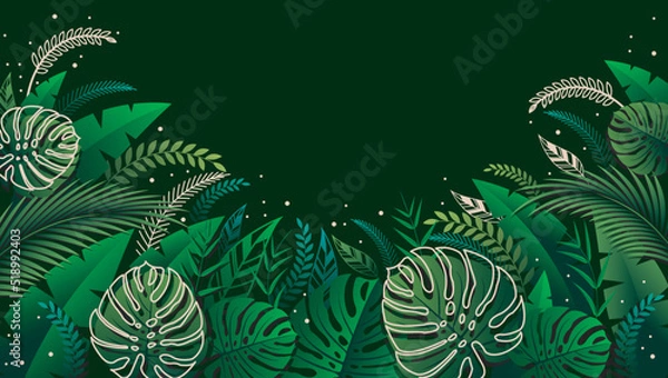 Obraz Gradient tropical leaves frame on green background