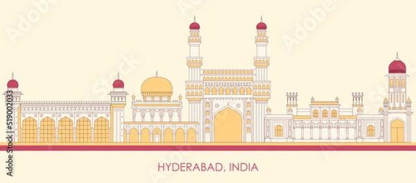 Obraz Cartoon Skyline panorama of city of Hyderabad, India - vector illustration