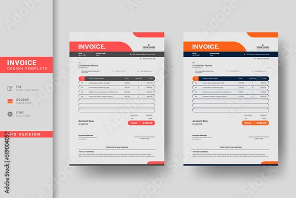 Fototapeta Modern and creative business invoice design